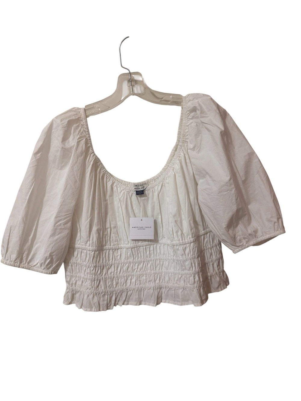NWT American Eagle Outfitters white Smocked Waist Puff Sleeve Top SIZE L